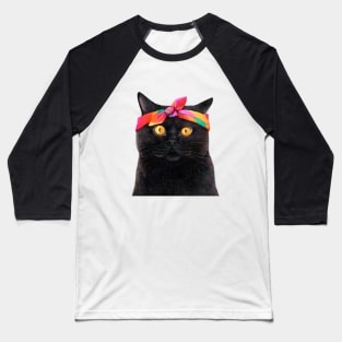 Black cat with bandana Baseball T-Shirt